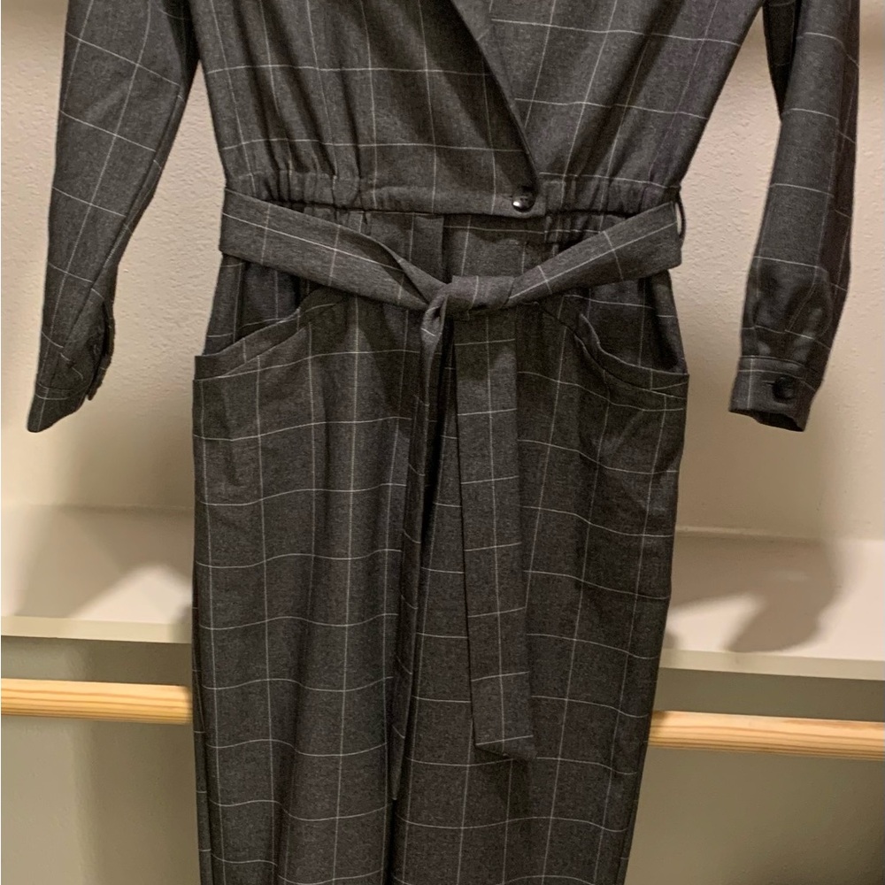 Mango Dark Gray Plaid Jumpsuit